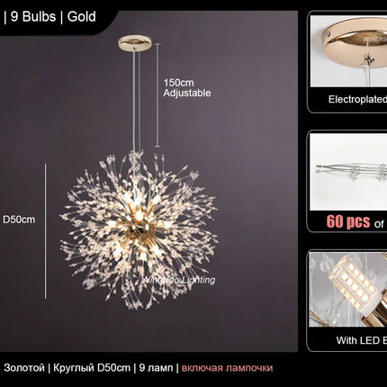 Suspension moderne cristal G9 pissenlit LED pour salon et boutique