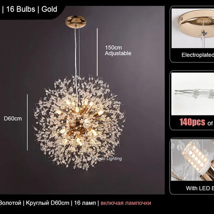 Suspension moderne cristal G9 pissenlit LED pour salon et boutique