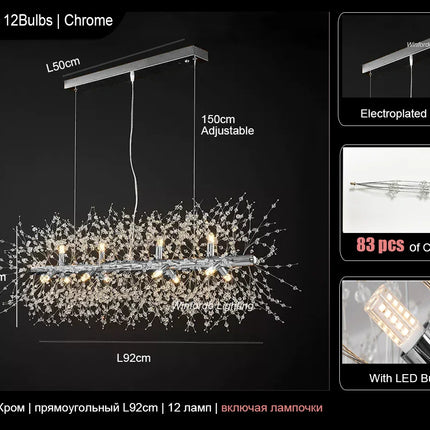 Suspension moderne cristal G9 pissenlit LED pour salon et boutique