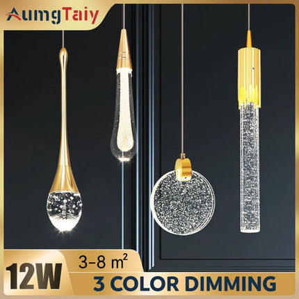 Suspension moderne en cristal à bulles avec lumière LED chaude pour intérieur