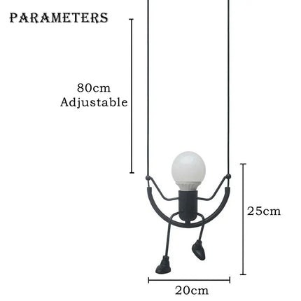 Suspension lustre moderne assis petit homme noir E27 pour chambre enfant