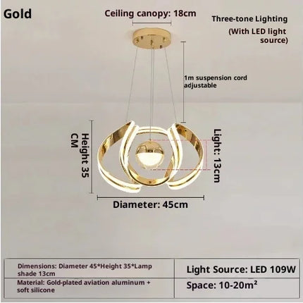 Suspension lustre anneau boule LED design moderne en métal, ambiance cosy