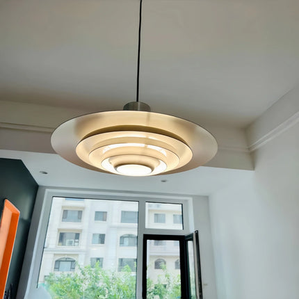 Suspension LED multicouche en métal argenté, design nordique moderne, éclairage d’ambiance cosy pour intérieur