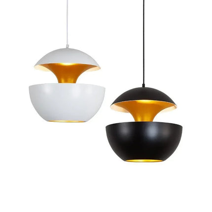 Suspension lustre postmoderne noir et blanc en métal, lumière chaleureuse