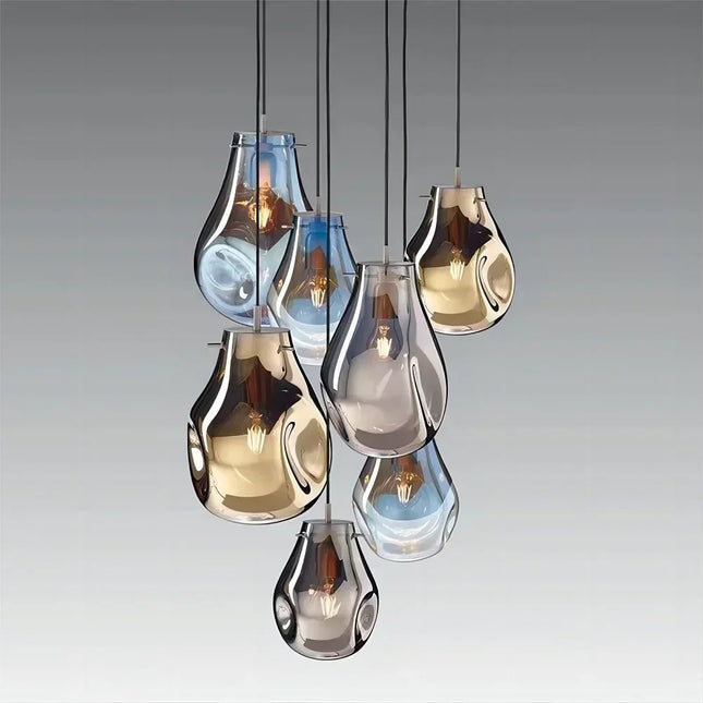 Suspension LED en verre coloré moderne, forme irrégulière contemporaine pour salle à manger
