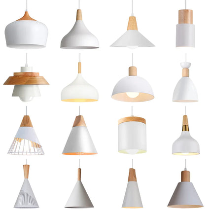 Suspension LED E27 moderne en fer et bois style nordique pour salon et cuisine