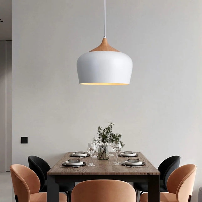Suspension LED E27 moderne en fer et bois style nordique pour salon et cuisine