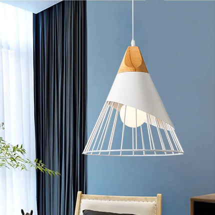 Suspension LED E27 moderne en fer et bois style nordique pour salon et cuisine