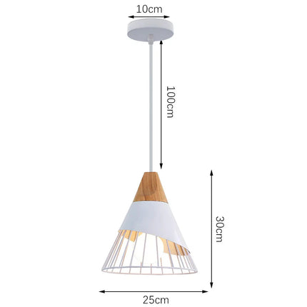 Suspension LED E27 moderne en fer et bois style nordique pour salon et cuisine