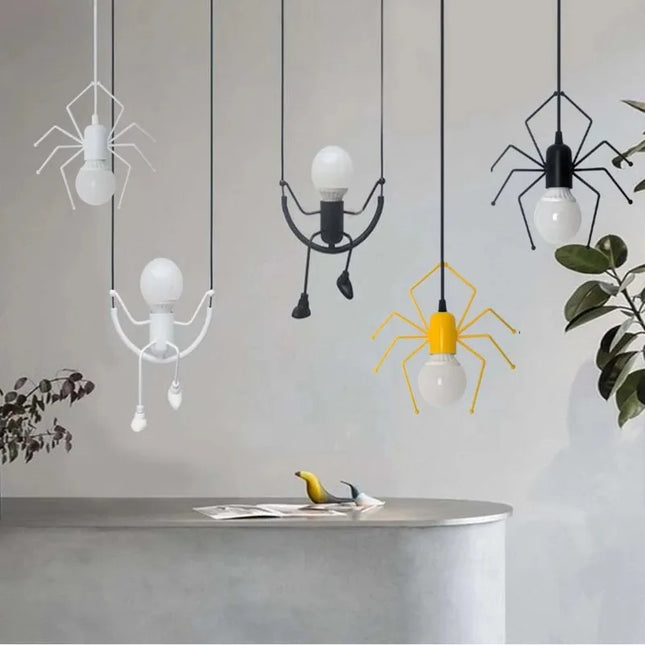 Suspension nordique araignée en fer, éclairage LED rétro pour chambre et café