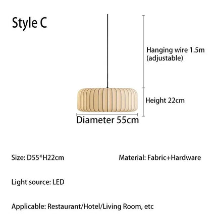 Suspension Injinda Wine-Sabi, Luminaire Nordique Japonais en Tissu, Ambiance Chaleureuse
