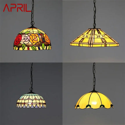Suspension Tiffany Contemporain LED en Métal et Verre, Lumière Chaude