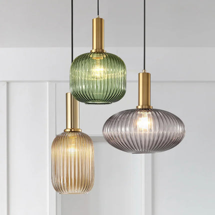 Suspension DINDALLED en verre rayé style nordique vintage pour salle à manger