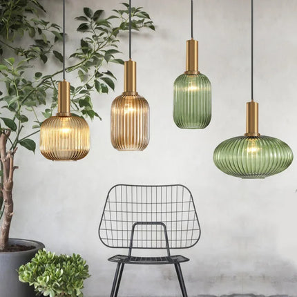 Suspension DINDALLED en verre rayé style nordique vintage pour salle à manger