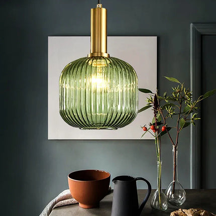 Suspension DINDALLED en verre rayé style nordique vintage pour salle à manger