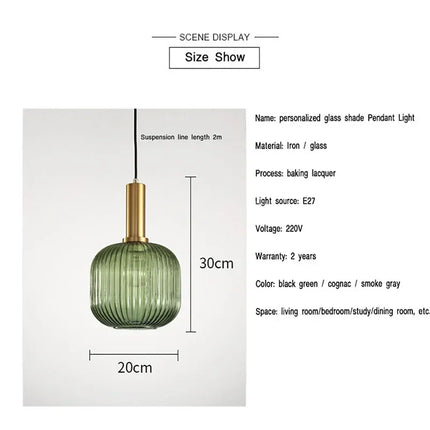 Suspension DINDALLED en verre rayé style nordique vintage pour salle à manger