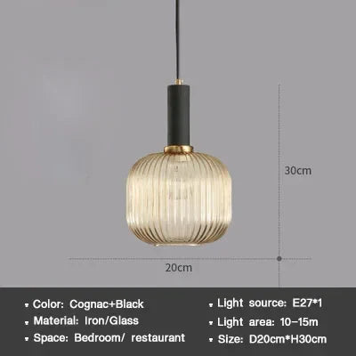 Suspension DINDALLED en verre rayé style nordique vintage pour salle à manger