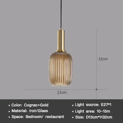 Suspension DINDALLED en verre rayé style nordique vintage pour salle à manger