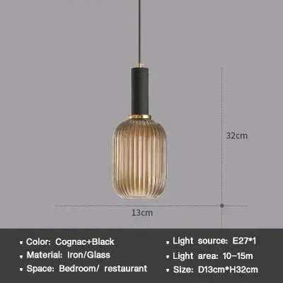 Suspension DINDALLED en verre rayé style nordique vintage pour salle à manger