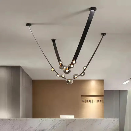 Suspension LED moderne en verre fumé et cuir, éclairage intérieur design