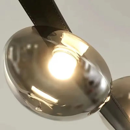 Suspension LED moderne en verre fumé et cuir, éclairage intérieur design