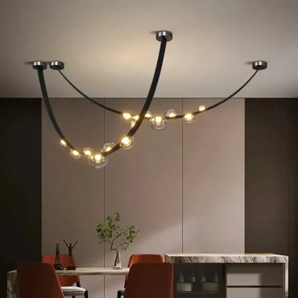 Suspension LED moderne en verre fumé et cuir, éclairage intérieur design