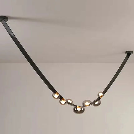 Suspension LED moderne en verre fumé et cuir, éclairage intérieur design