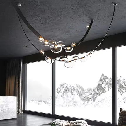Suspension LED moderne en verre fumé et cuir, éclairage intérieur design