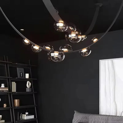 Suspension LED moderne en verre fumé et cuir, éclairage intérieur design