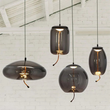 Suspension BROKIS Scandinave en verre bleu, lustre nordique à lumière chaude