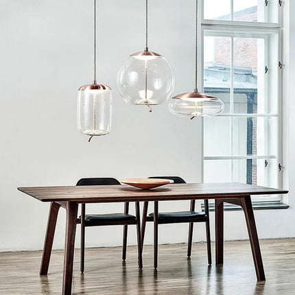 Suspension BROKIS Scandinave en verre bleu, lustre nordique à lumière chaude