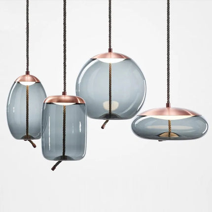 Suspension BROKIS Scandinave en verre bleu, lustre nordique à lumière chaude