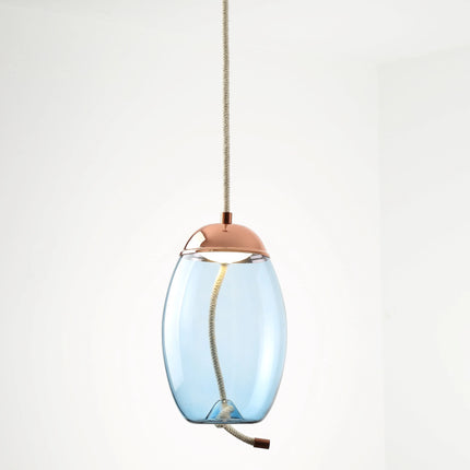 Suspension BROKIS Scandinave en verre bleu, lustre nordique à lumière chaude