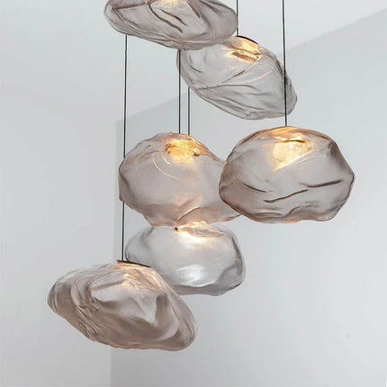 Suspension design nordique en verre fumé gris, lampe LED ambiance chaleureuse