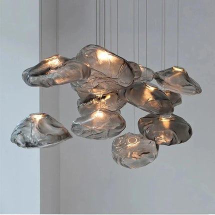 Suspension design nordique en verre fumé gris, lampe LED ambiance chaleureuse