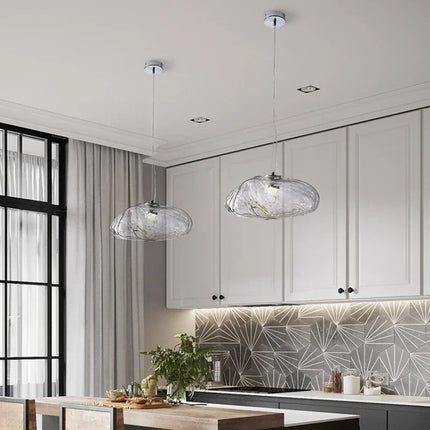 Suspension design nordique en verre fumé gris, lampe LED ambiance chaleureuse