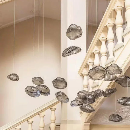 Suspension design nordique en verre fumé gris, lampe LED ambiance chaleureuse