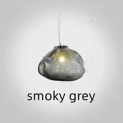 Suspension design nordique en verre fumé gris, lampe LED ambiance chaleureuse