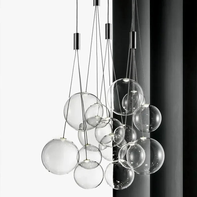 Suspension minimaliste en verre avec 3 lustres LED pour ambiance cosy