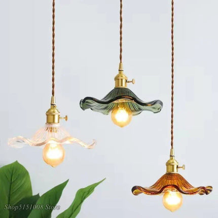 Suspension LED en verre coloré et cuivre style moderne pour salon et chambre