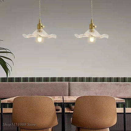 Suspension LED en verre coloré et cuivre style moderne pour salon et chambre