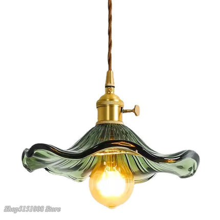 Suspension LED en verre coloré et cuivre style moderne pour salon et chambre