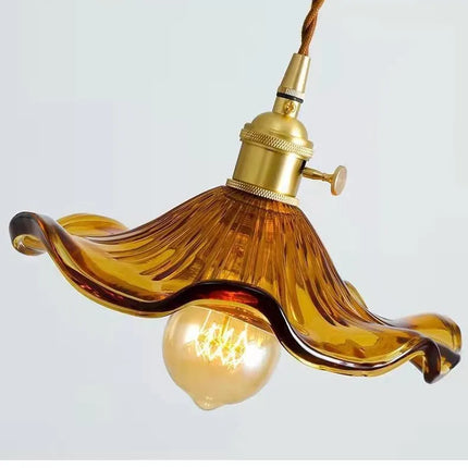 Suspension LED en verre coloré et cuivre style moderne pour salon et chambre