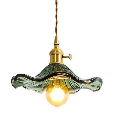 Suspension LED en verre coloré et cuivre style moderne pour salon et chambre