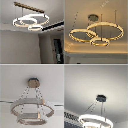 Suspension lustre anneau rond moderne en aluminium lumière chaude pour salon et chambre