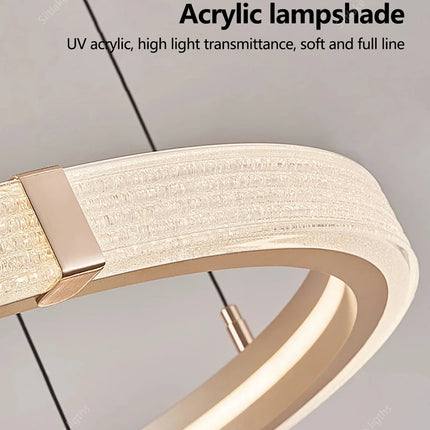 Suspension lustre anneau rond moderne en aluminium lumière chaude pour salon et chambre