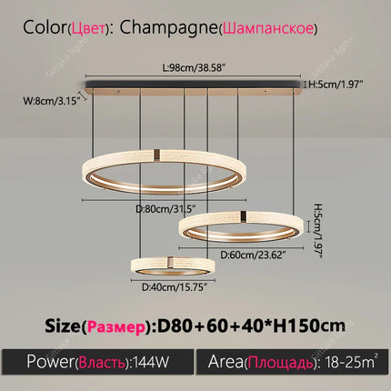 Suspension lustre anneau rond moderne en aluminium lumière chaude pour salon et chambre
