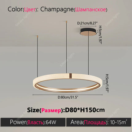 Suspension lustre anneau rond moderne en aluminium lumière chaude pour salon et chambre