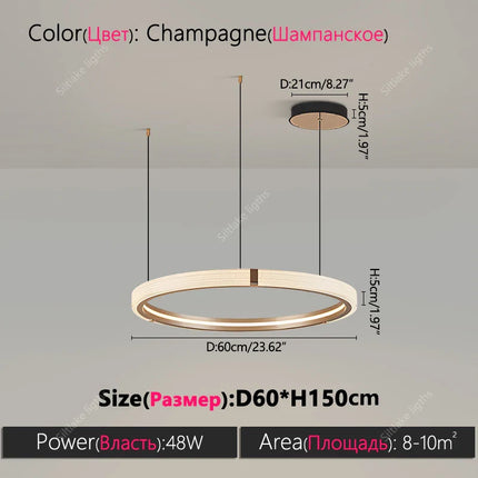 Suspension lustre anneau rond moderne en aluminium lumière chaude pour salon et chambre