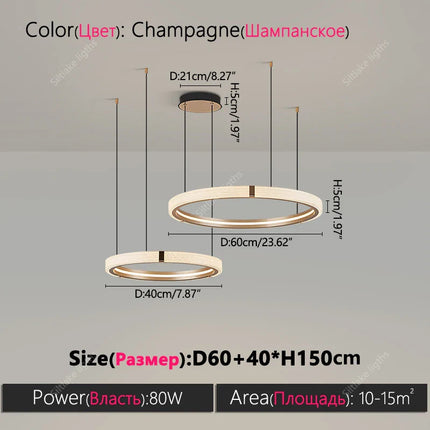 Suspension lustre anneau rond moderne en aluminium lumière chaude pour salon et chambre